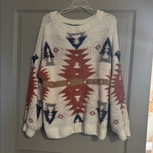 Love Riche Geometric Pattern Sweater - Cream, Red, Blue